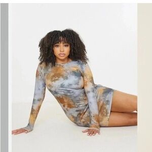 Missguided+ Blue Brown Cut Out Tie Front Bodycon Dress